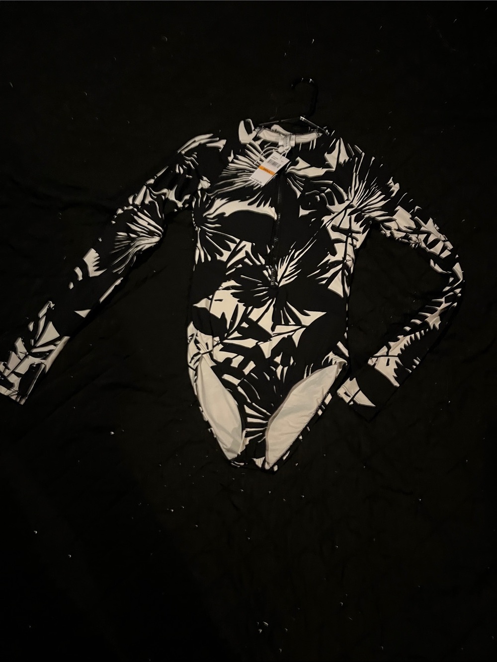 Trina Turk Black & White Long-Sleeve One-Piece Swimsuit